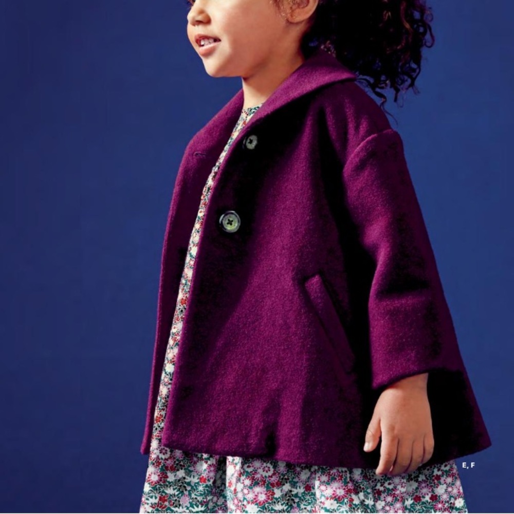 Tea Collection Uma Wool Blend Swing Coat Peacoat Burgundy Purple XL/12